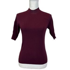 Oak + Fort 1/2 Sleeve Mock Neck Burgundy Merlot Stretch Top Size Small